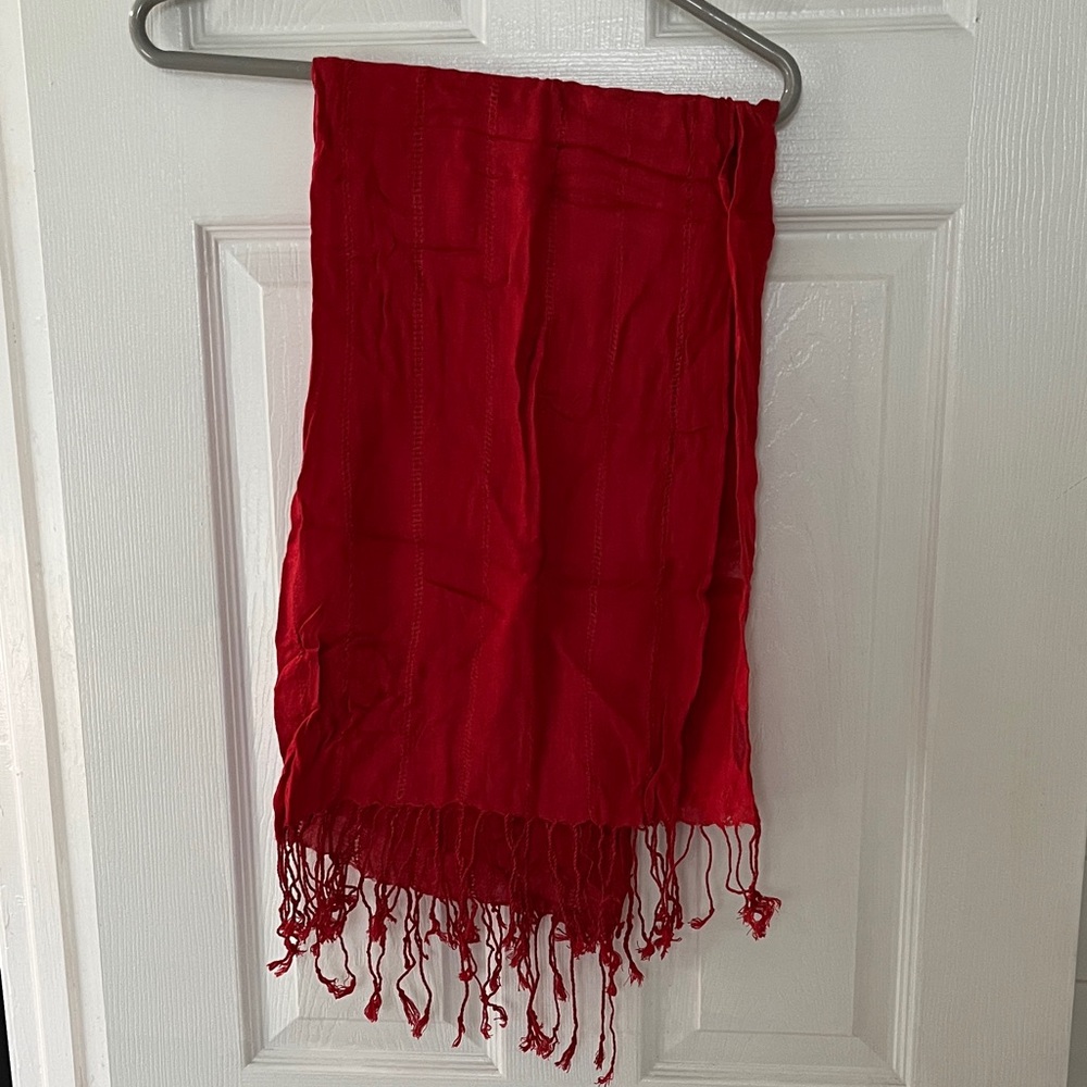 Vibrant Red Scarf with Fringe